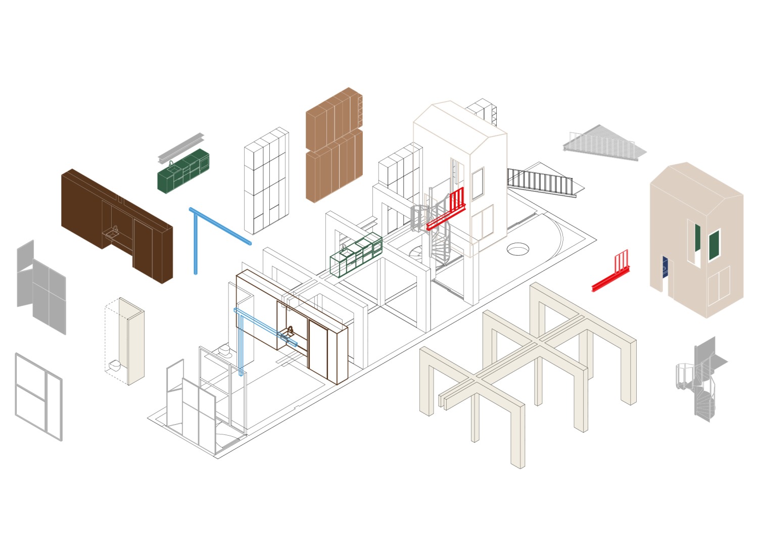 Axonometry. DRZ, an industrial building rehabilitated by ba-rro.