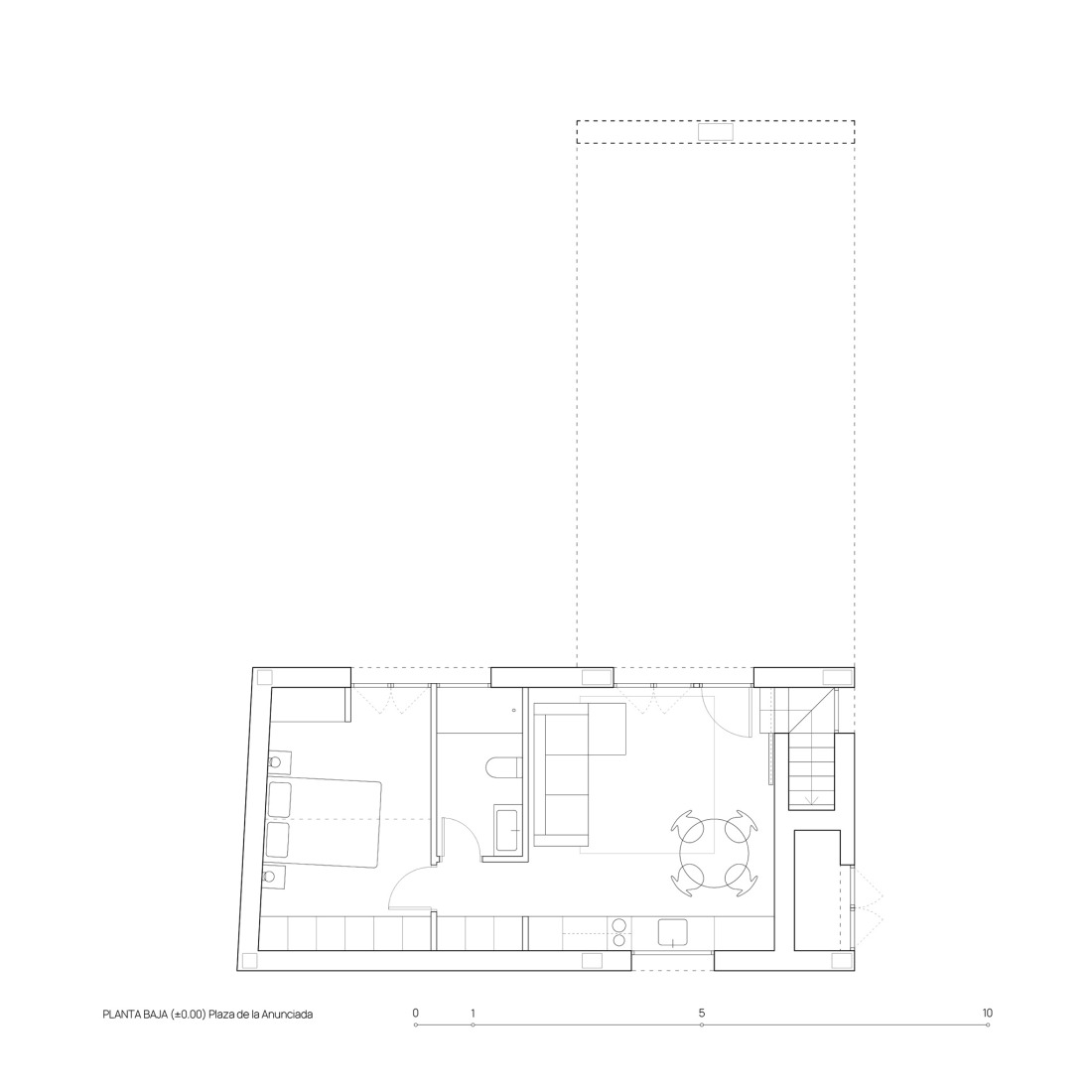 Plano de primera planta. Casa CL por Estudio Arquitectura Hago.