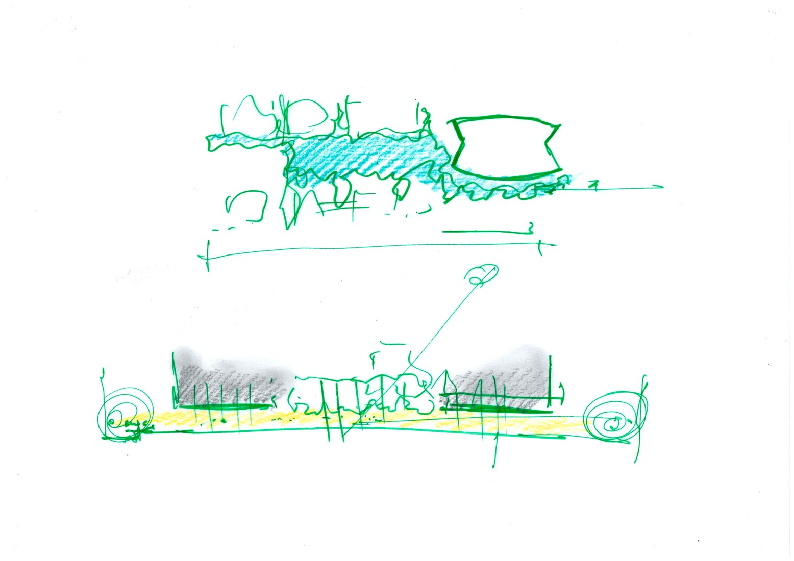 Boceto. Centro Comercial Montparnasse y Torre CIT por Renzo Piano Building Workshop. 