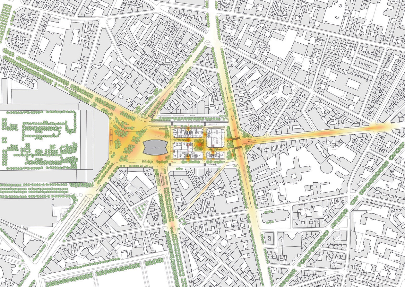 Plano de situación. Centro Comercial Montparnasse y Torre CIT por Renzo Piano Building Workshop.