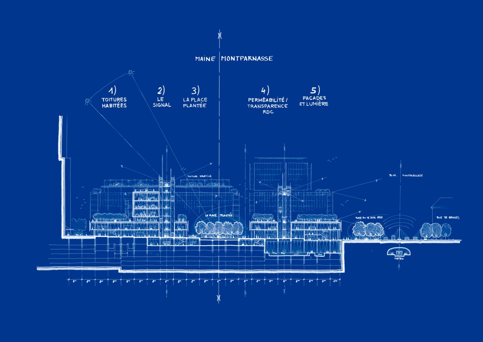 Boceto. Centro Comercial Montparnasse y Torre CIT por Renzo Piano Building Workshop.