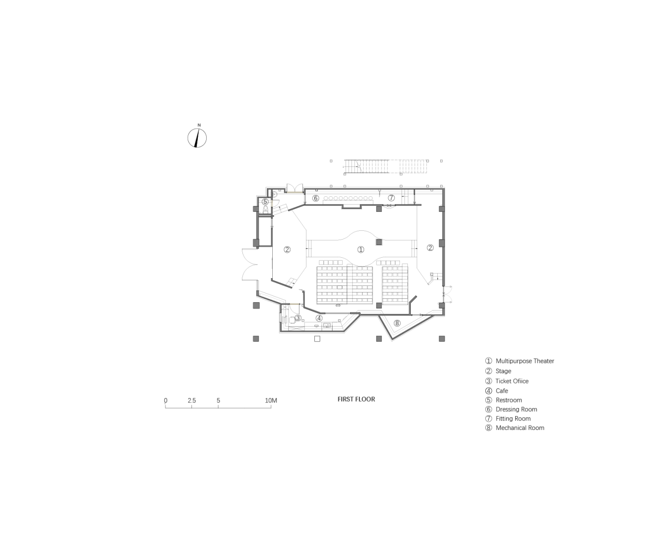 Ground floor plan. "Verdant Ridges" Theater by Wutopia Lab.