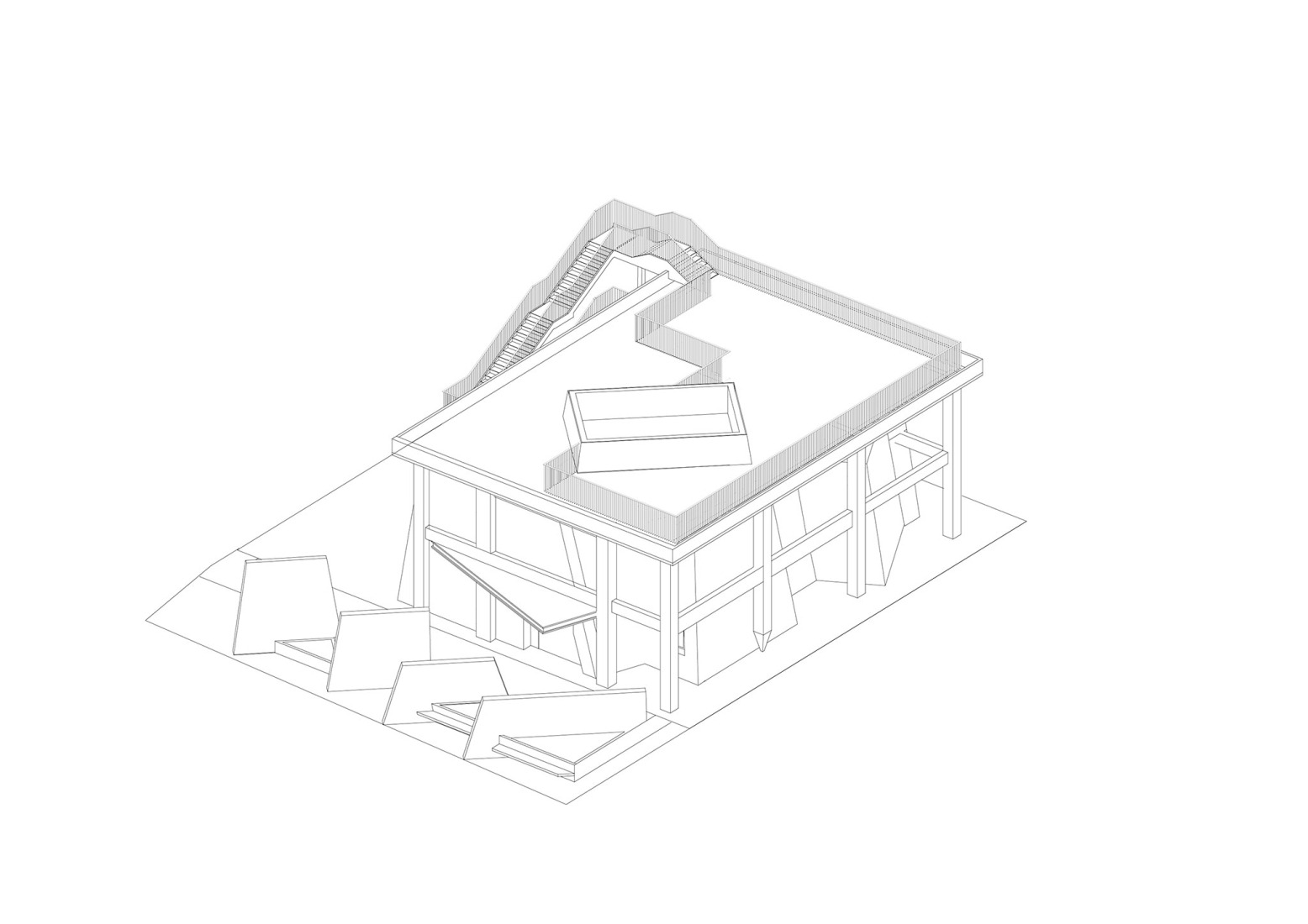 Axonometry. "Verdant Ridges" Theater by Wutopia Lab. 