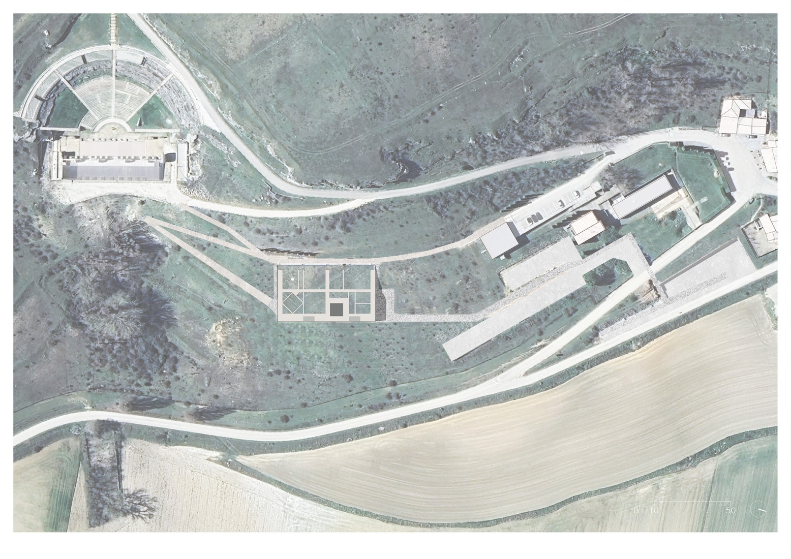 Plano de situación. Centro de Recepción de Visitantes de Colonia Clunia Sulpicia por Tejedor Linares Arquitectos.