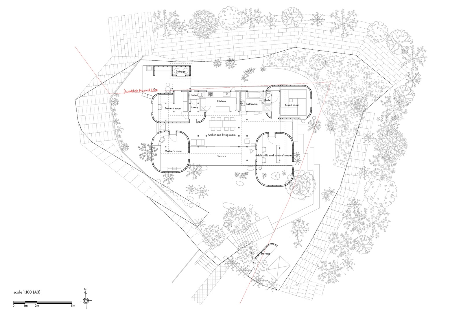 Ground floor plan. Haniyasu House by AATISMO.