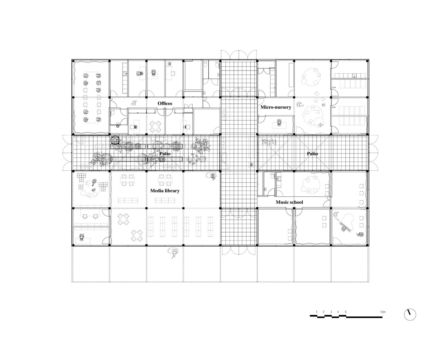 Ground floor plan. Le Foirail Multi-Service Center by Betillon & Freyermuth Architects + crypto architectes.