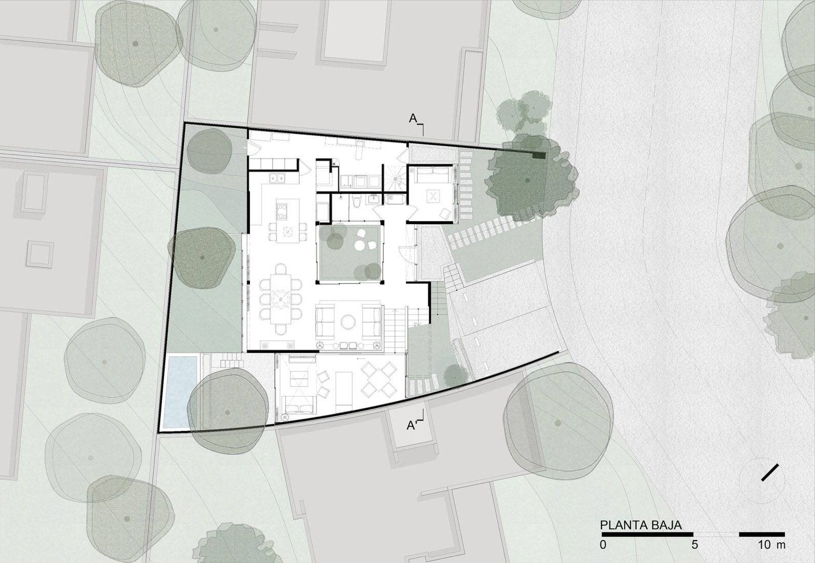 Ground floor plan. "Casa Juriquilla" by Estudio Mero.