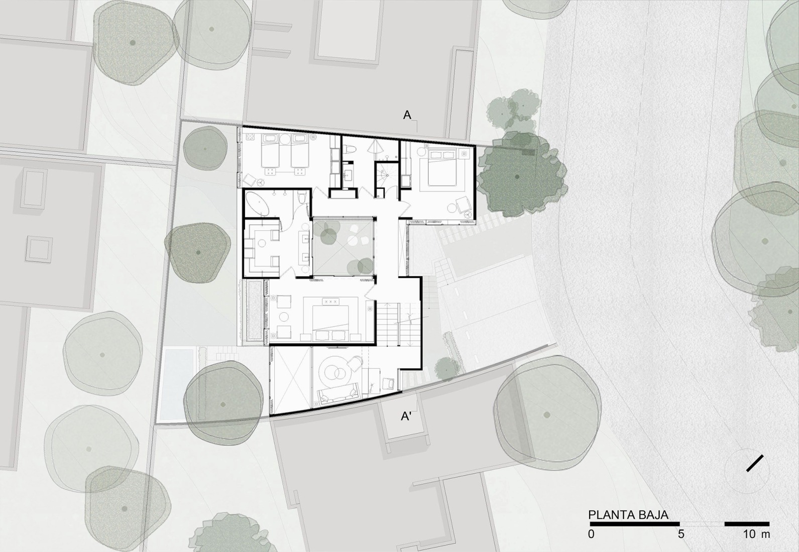 First floor plan. "Casa Juriquilla" by Estudio Mero.