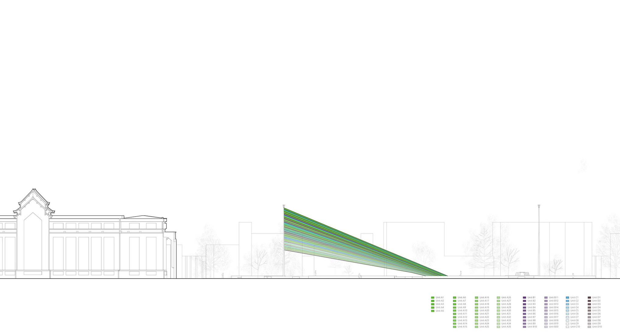 Alzado oeste. «High Line Bangkok» por HAS design and research. 