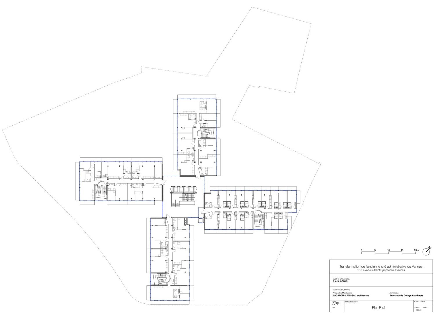 Second floor plan. Transformation of the "Cité Administrative" by Lacaton & Vassal and Emmanuelle Delage.