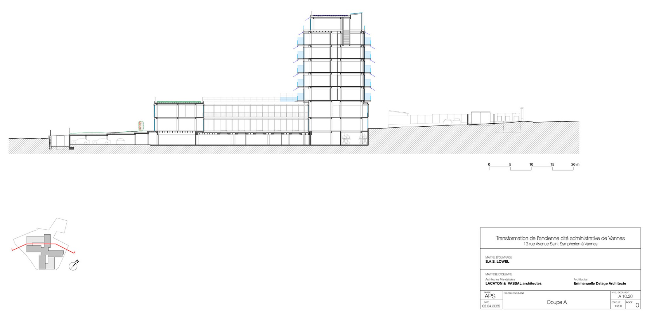 Section. Transformation of the "Cité Administrative" by Lacaton & Vassal and Emmanuelle Delage.