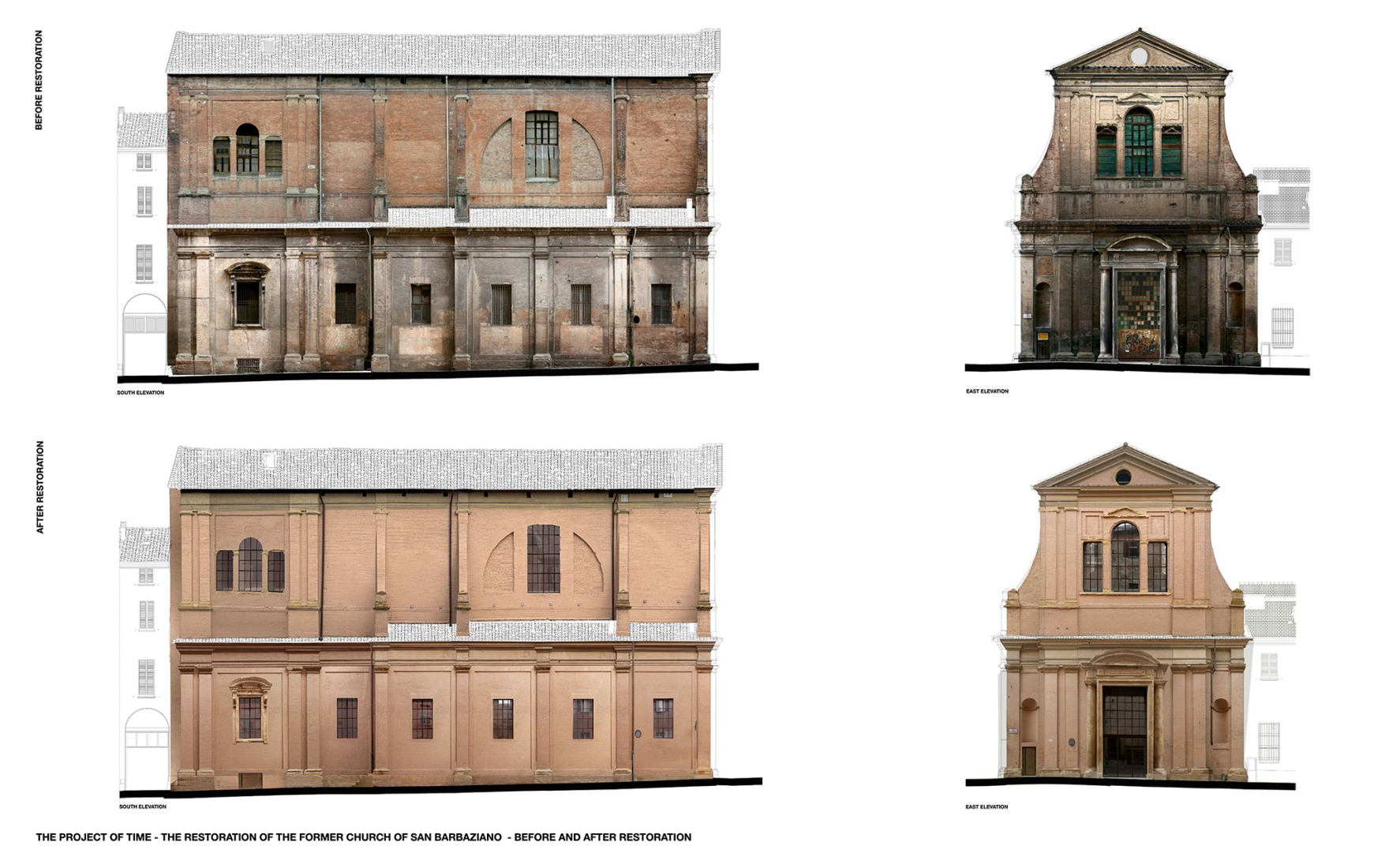 Antes y después de la restauración. Restauración San Barbaziano por Studio Poggioli.