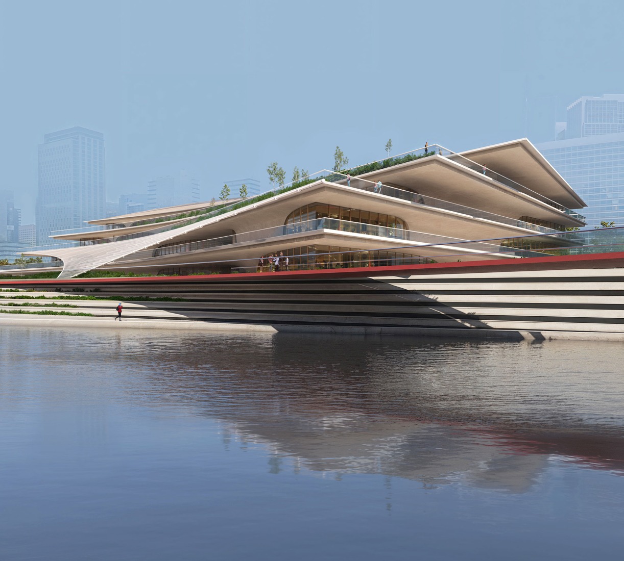 ZHA Architects, Qiantang Bay Cultural District, Hangzhou, China. Rendering by Proloog.