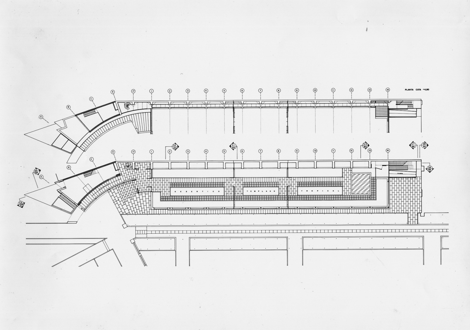 Plano de plantas. Invernadero del Real Jardín Botánico de Madrid (1991-1992) por Ángel Fernandez Alba. 