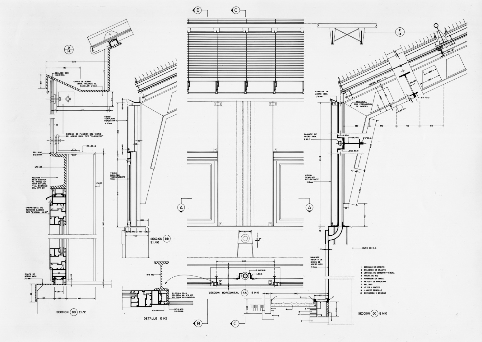 Sección constructiva. Invernadero del Real Jardín Botánico de Madrid (1991-1992) por Ángel Fernandez Alba. 