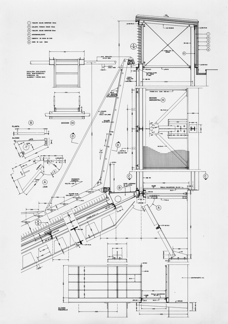 Sección constructiva. Invernadero del Real Jardín Botánico de Madrid (1991-1992) por Ángel Fernandez Alba. 