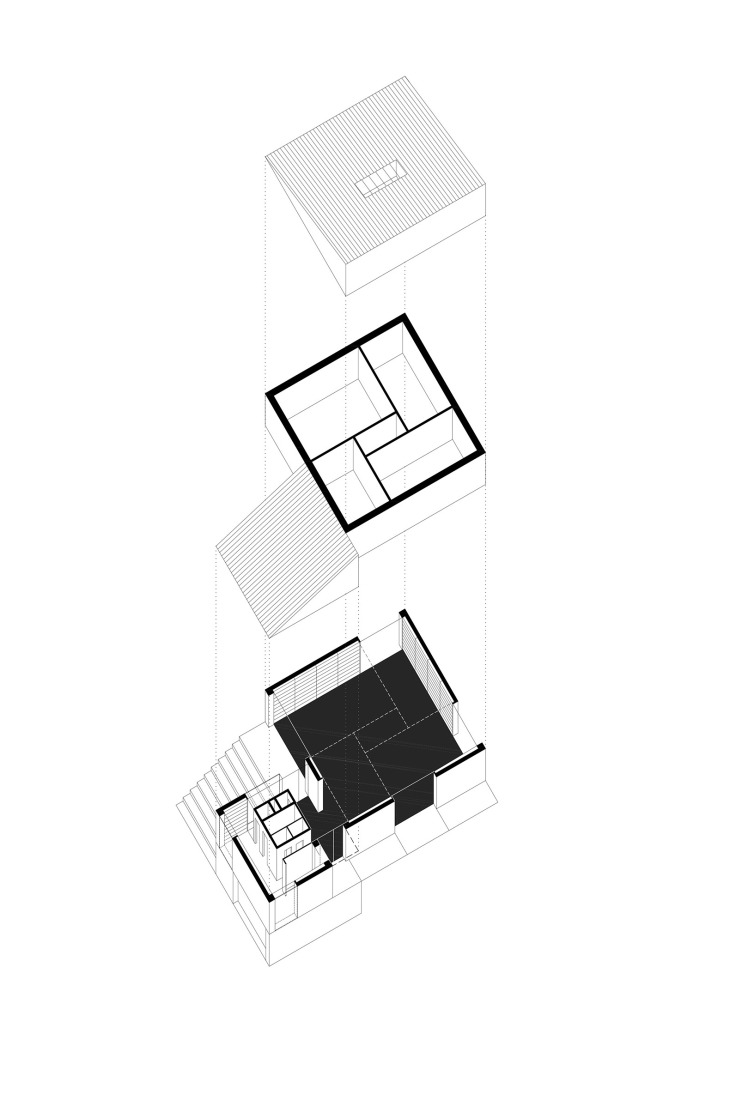 Axonometría. Centro Cultural Pont-Scorff por AGA Architectes Associés.