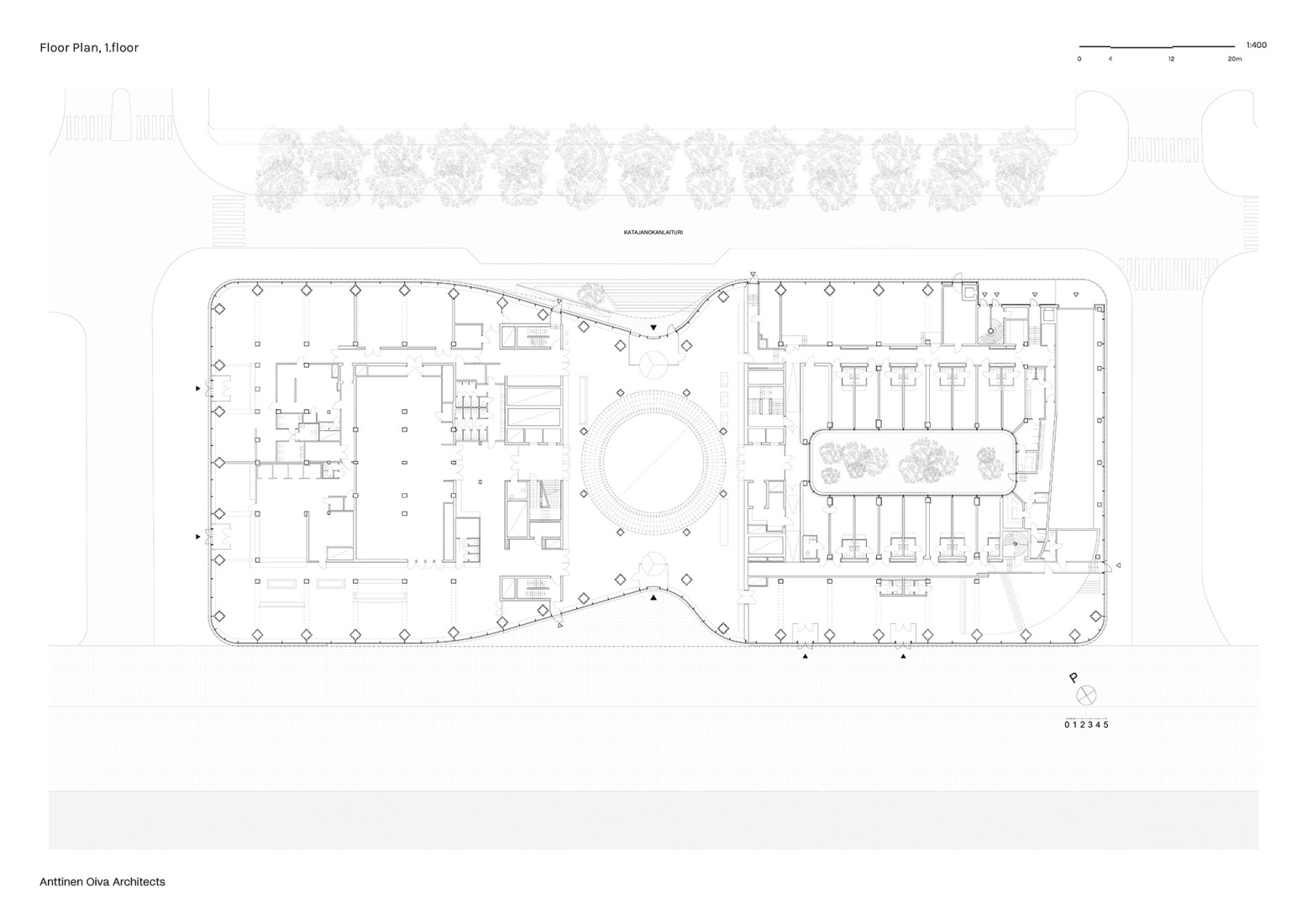 Ground floor plan. Katajanokan Laituri by Anttinen Oiva Architects.