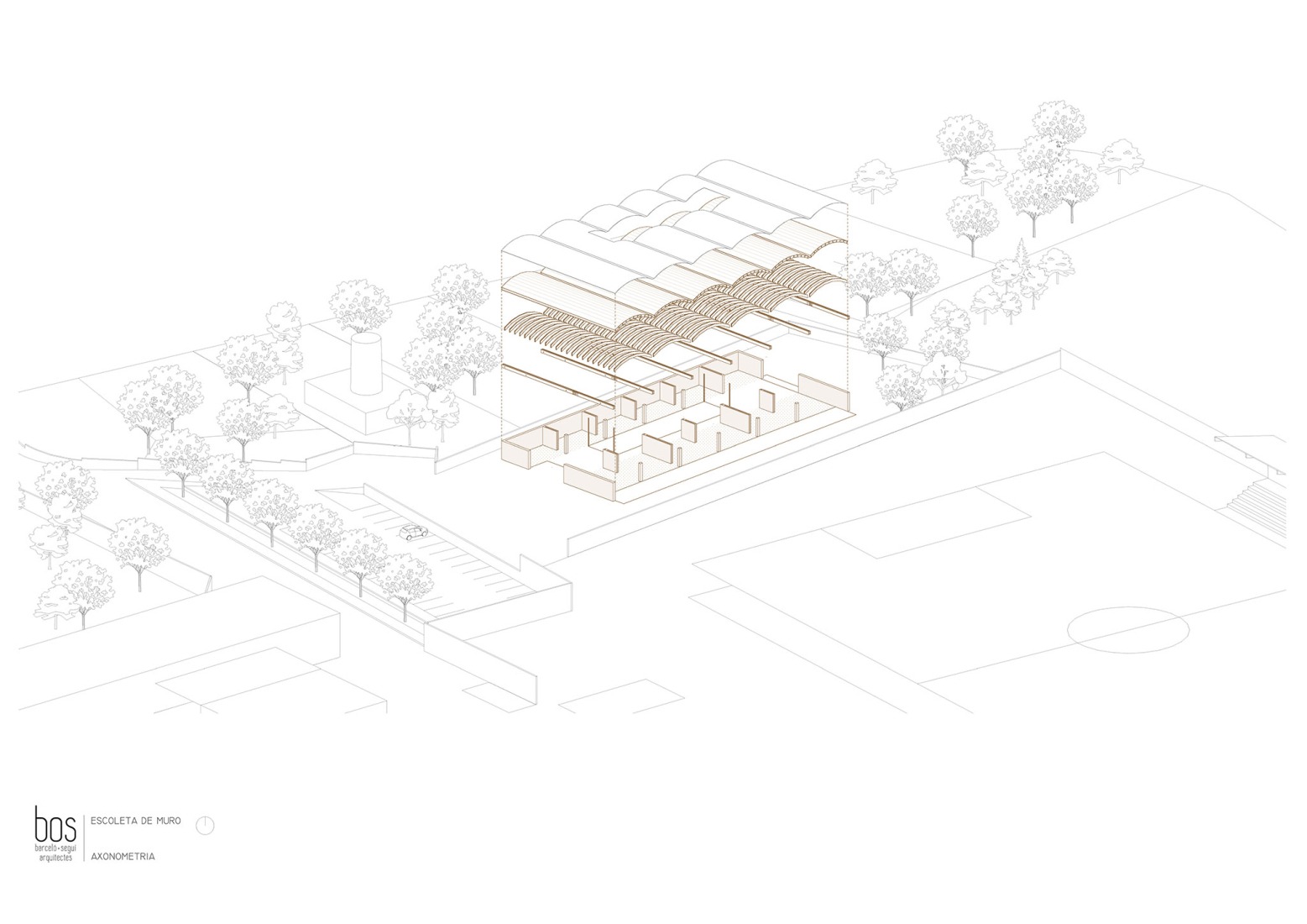 Axonometría. Escoleta infantil de Muro por BOS Arquitectes.