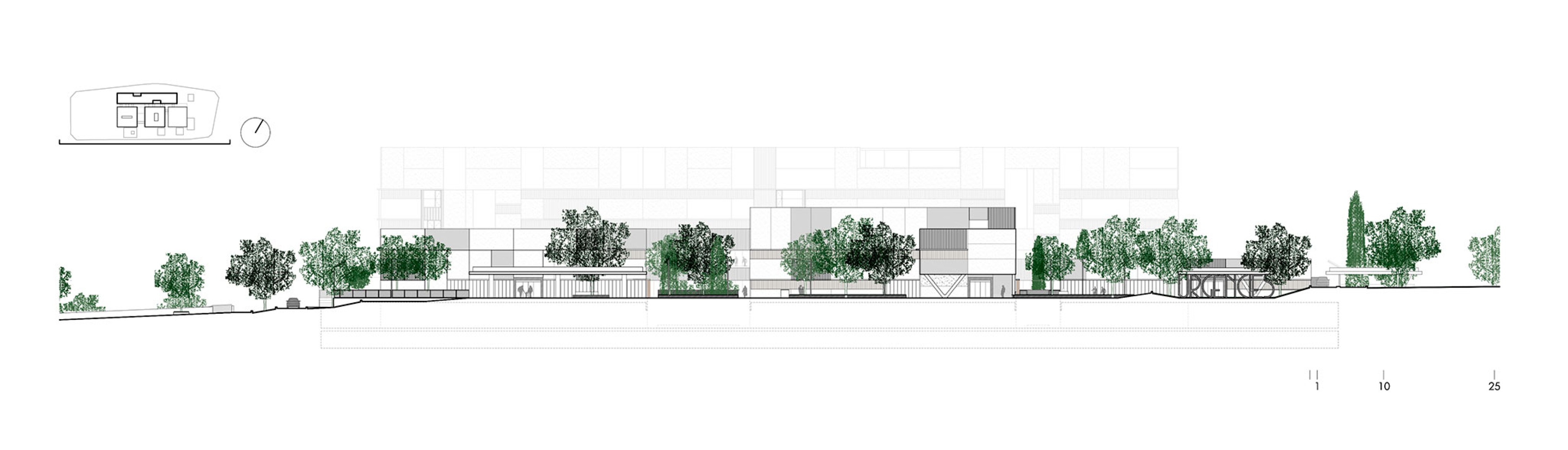 Elevation. Ontinyent Hospital by Contell-Martínez and Manuel Vega.