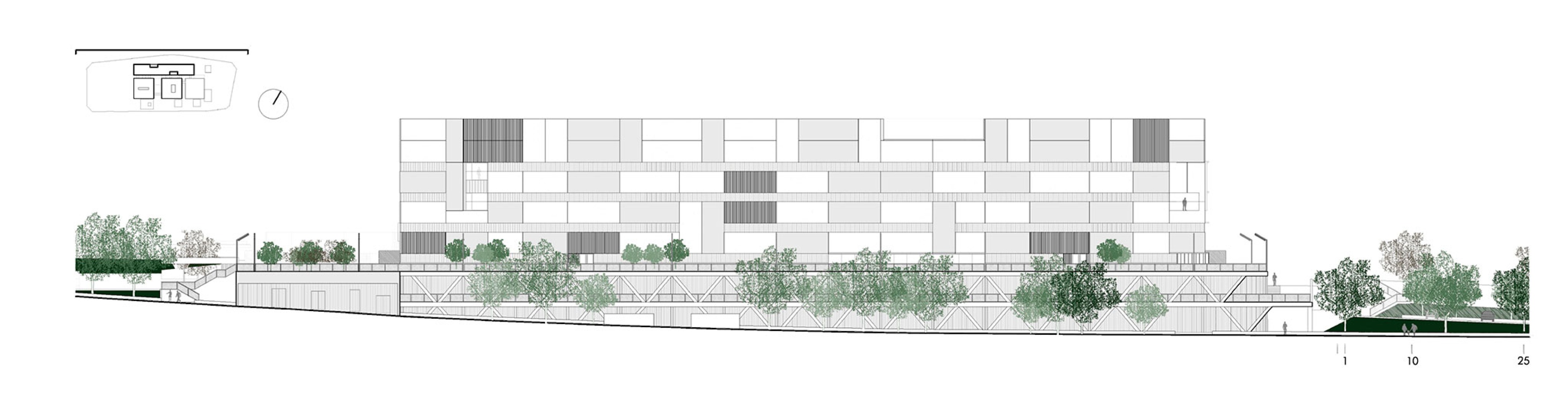 Elevation. Ontinyent Hospital by Contell-Martínez and Manuel Vega.