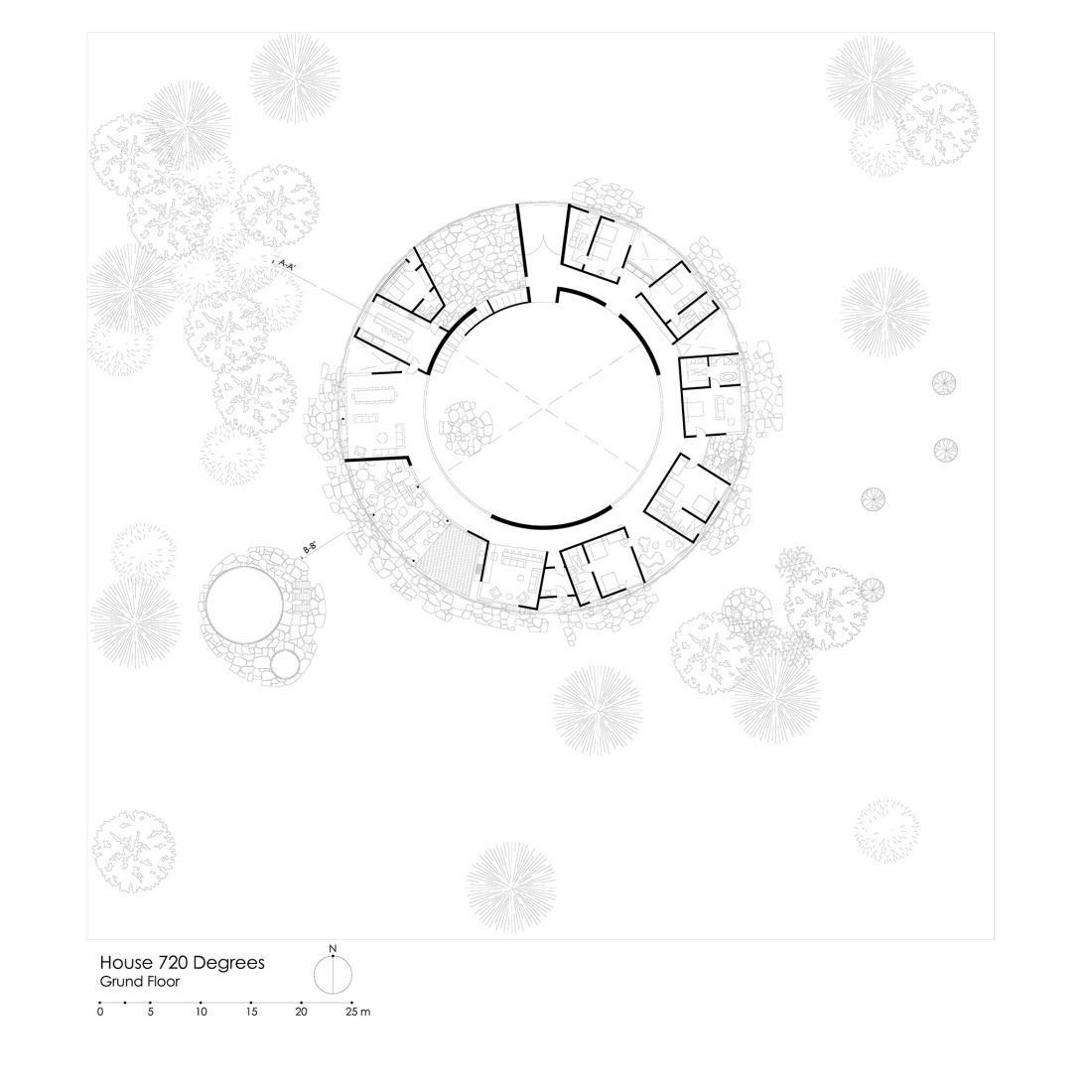 Plano de planta. Casa 720 Grados por Fernanda Canales. 