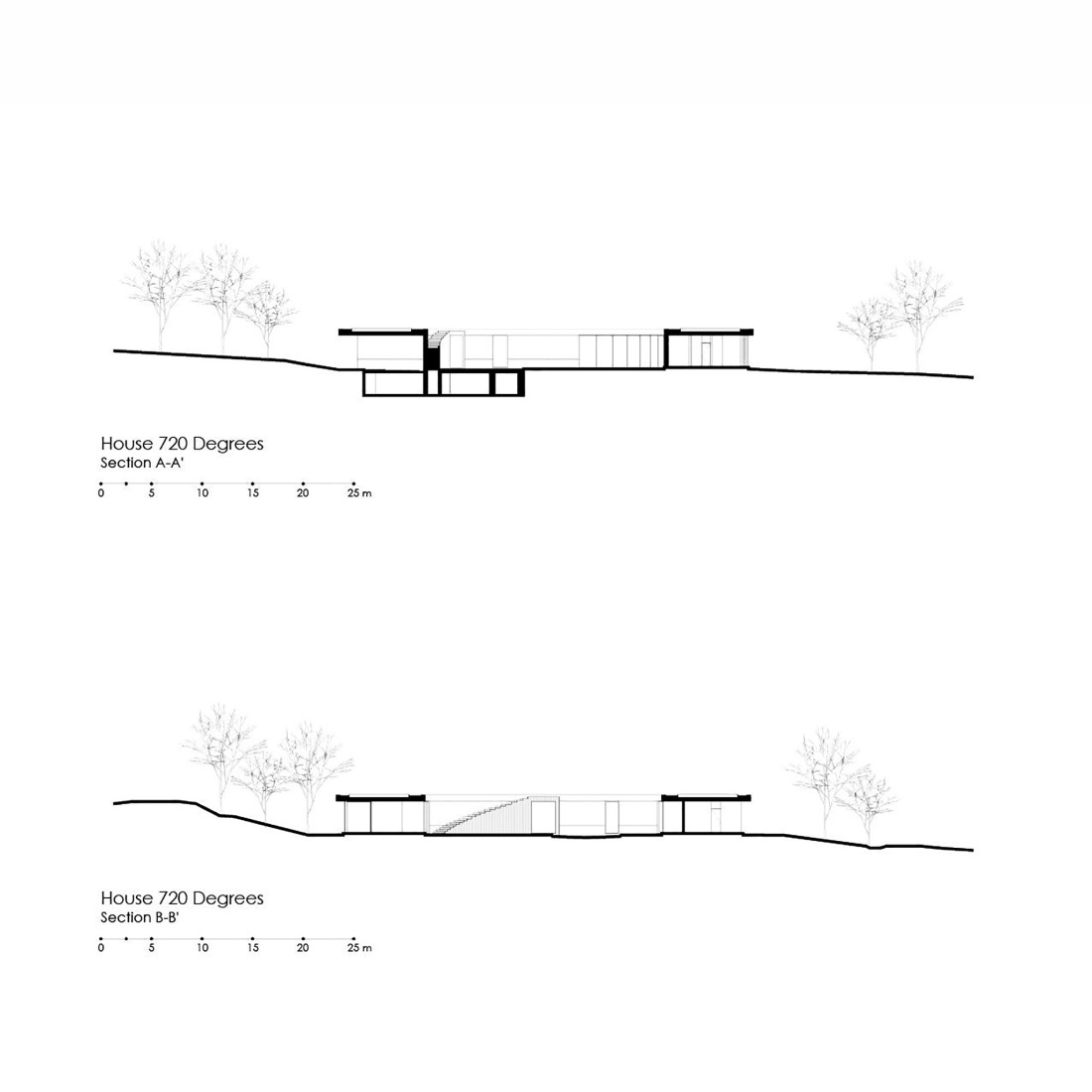 Secciones. Casa 720 Grados por Fernanda Canales.
