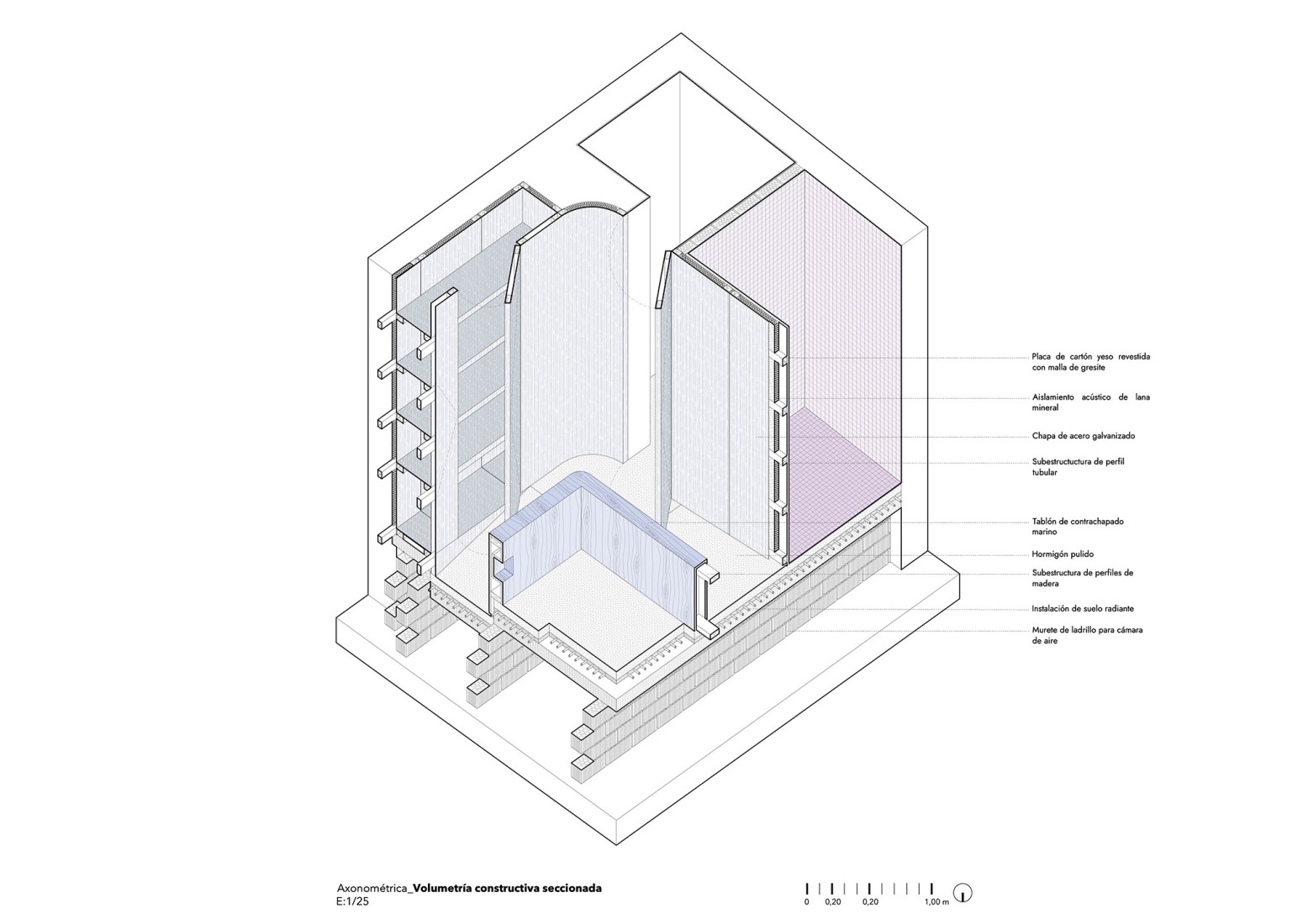 Axonometry. Preñada house by FORarquitectura.