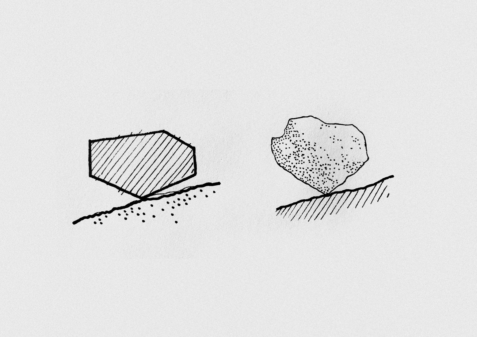Boceto de equilibrio de rocas por Alumnos del Máster en Arquitectura Ecológica y Construcción Avanzada. Cabaña «Forestone» por IAAC.