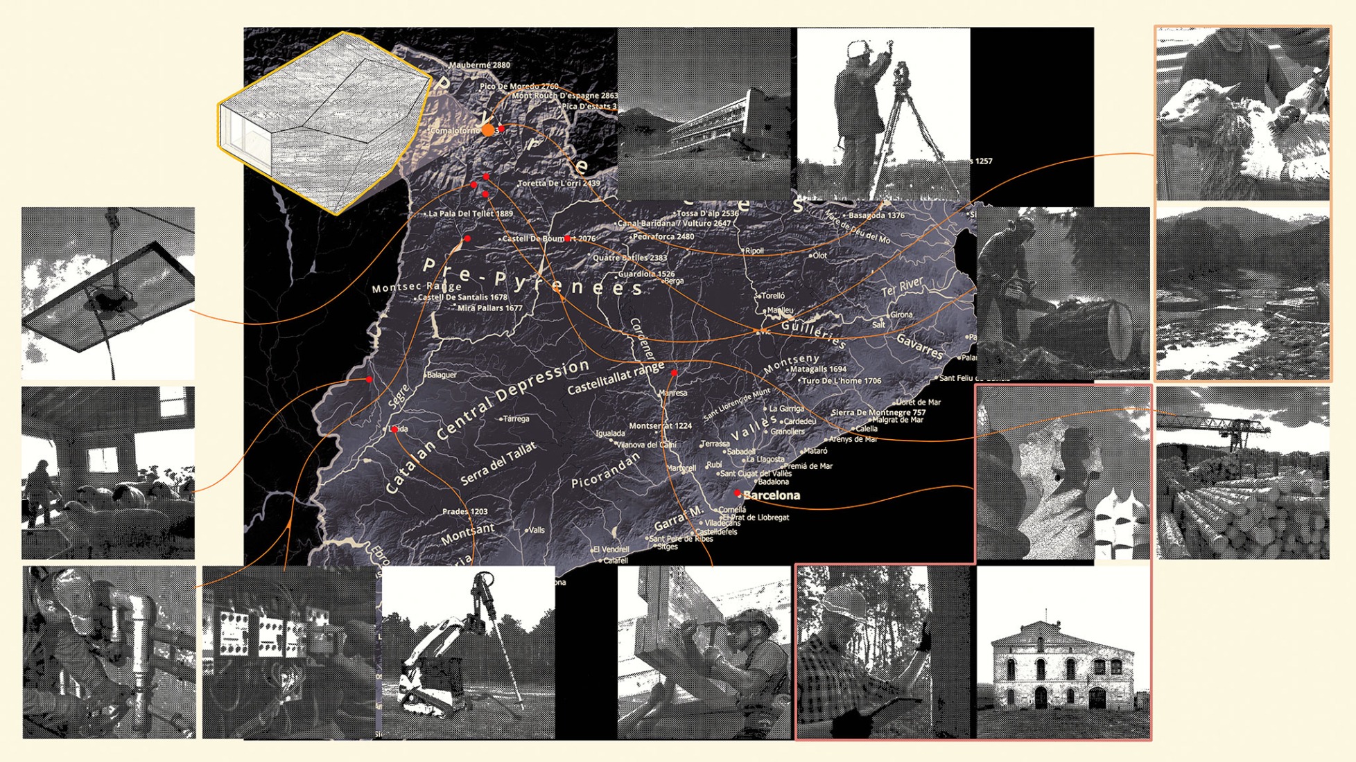 Fotomontaje por Alumnos del Máster en Arquitectura Ecológica y Construcción Avanzada. Cabaña «Forestone» por IAAC.