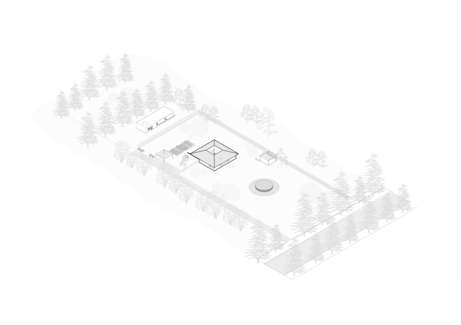 Axonometría. «Las Casuarinas» por GAA – Grupo abierto de Arquitectura.