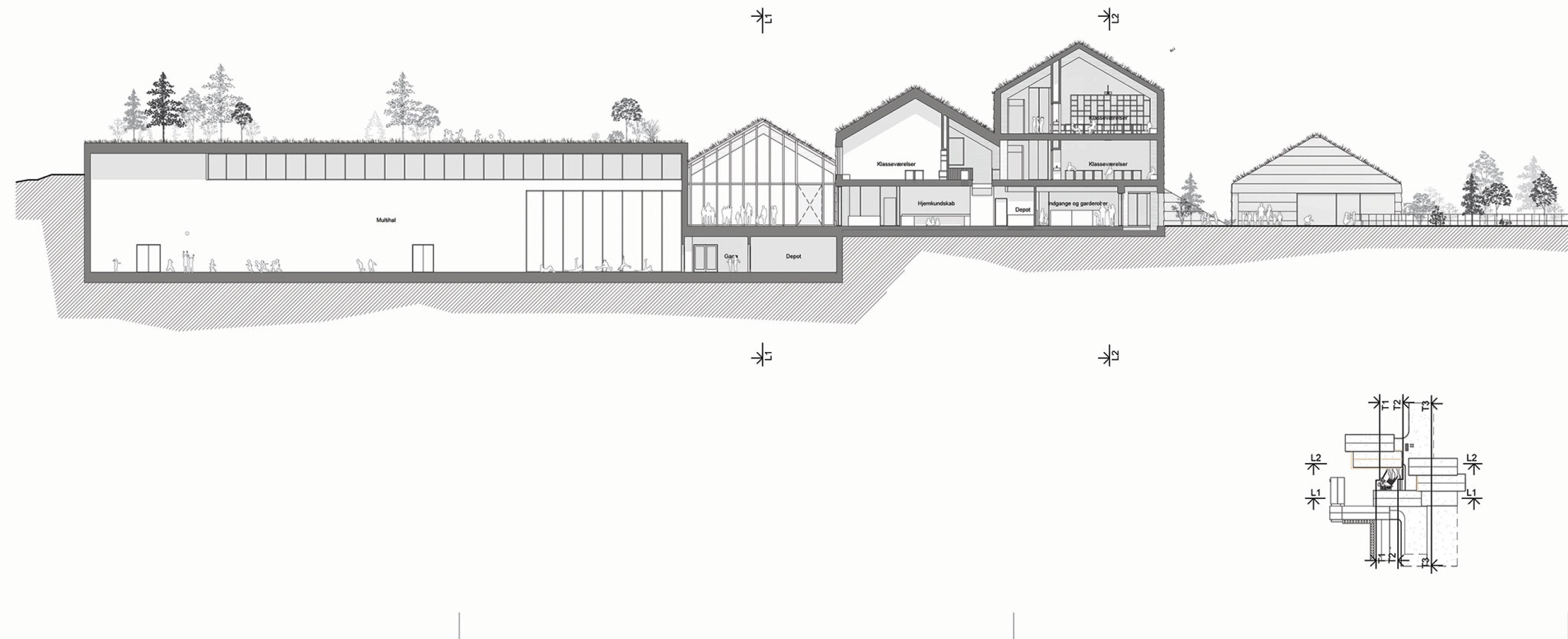 Section. Glyvra School by Henning Larsen.