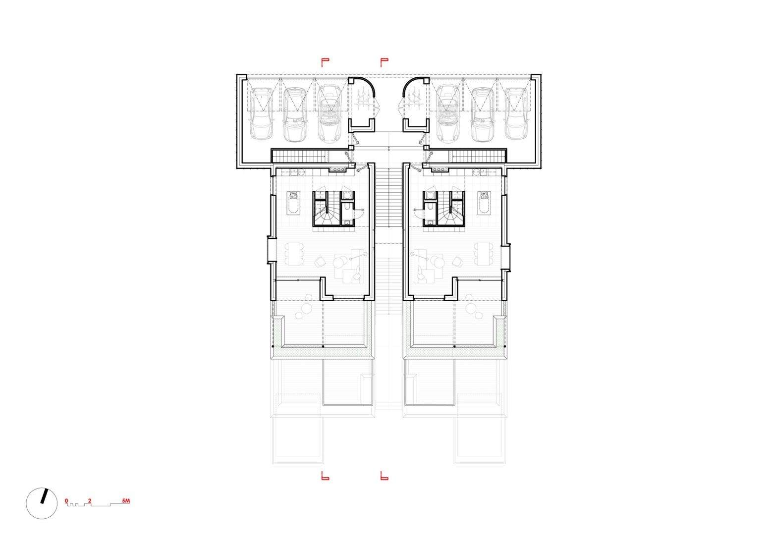 Second floor plan. "Krč Terraced Twins" by Martin Cenek Architecture. 