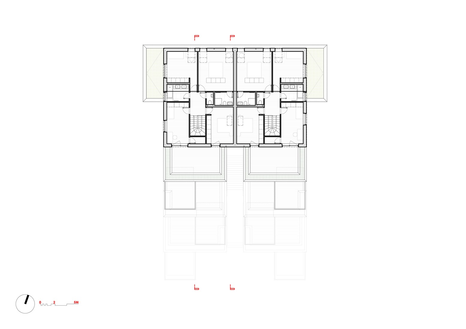 Third floor plan. "Krč Terraced Twins" by Martin Cenek Architecture.