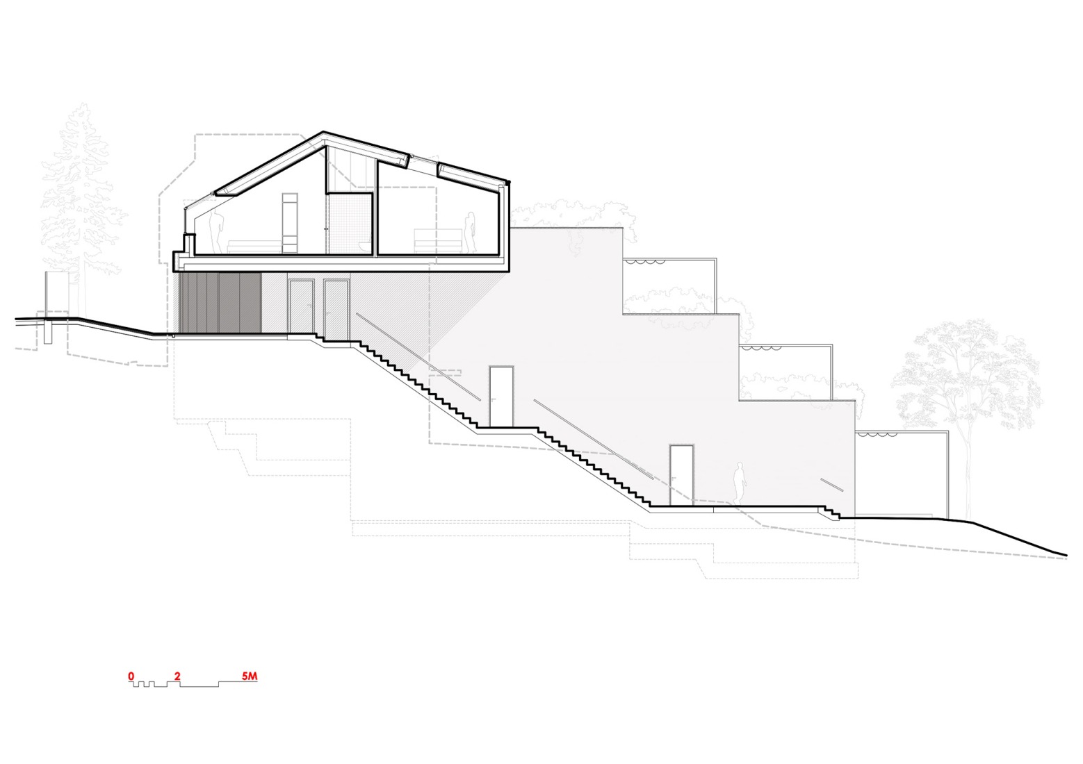 Section. "Krč Terraced Twins" by Martin Cenek Architecture. 