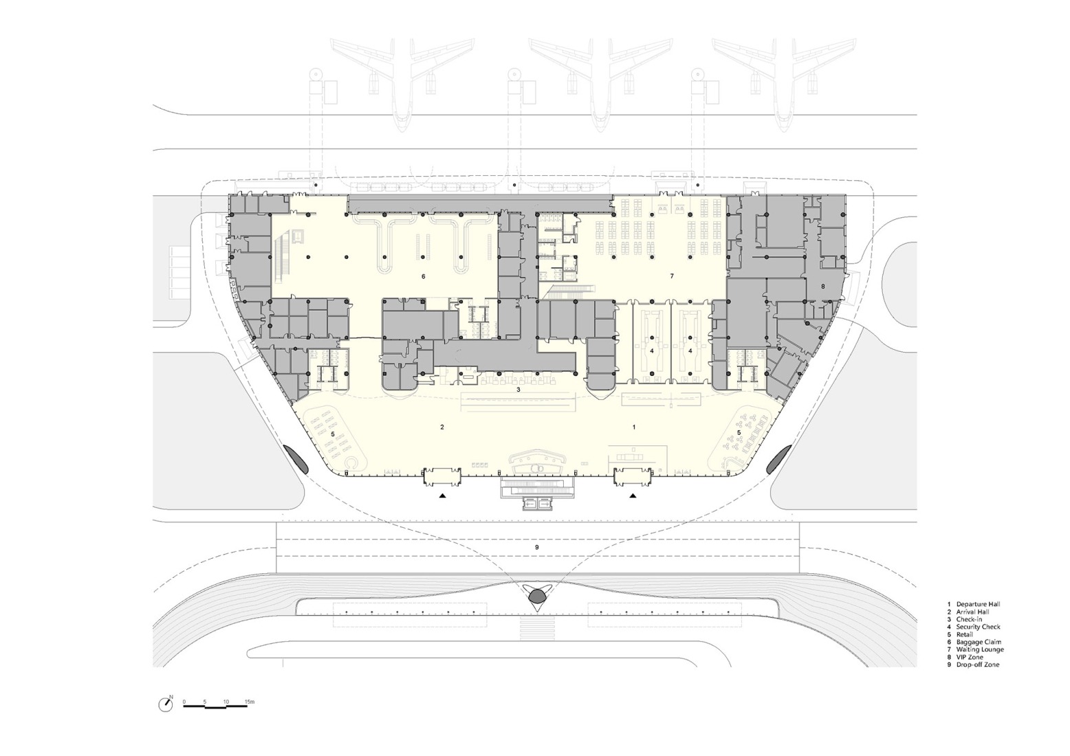 Plano de planta baja. Aeropuerto de Lishui por MAD.