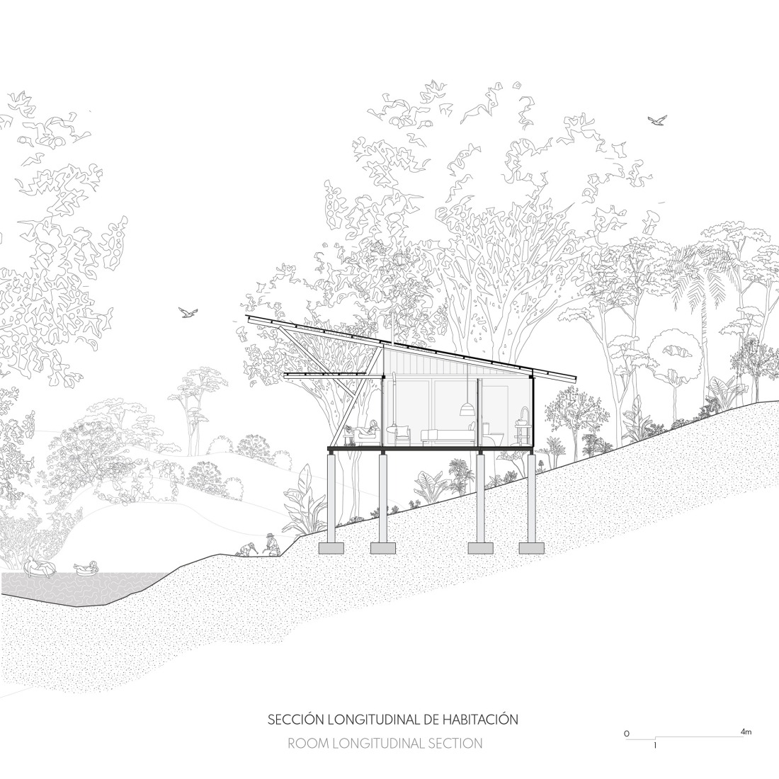 Section. "Hoguera de Madera" by Mestizo Estudio Arquitectura.