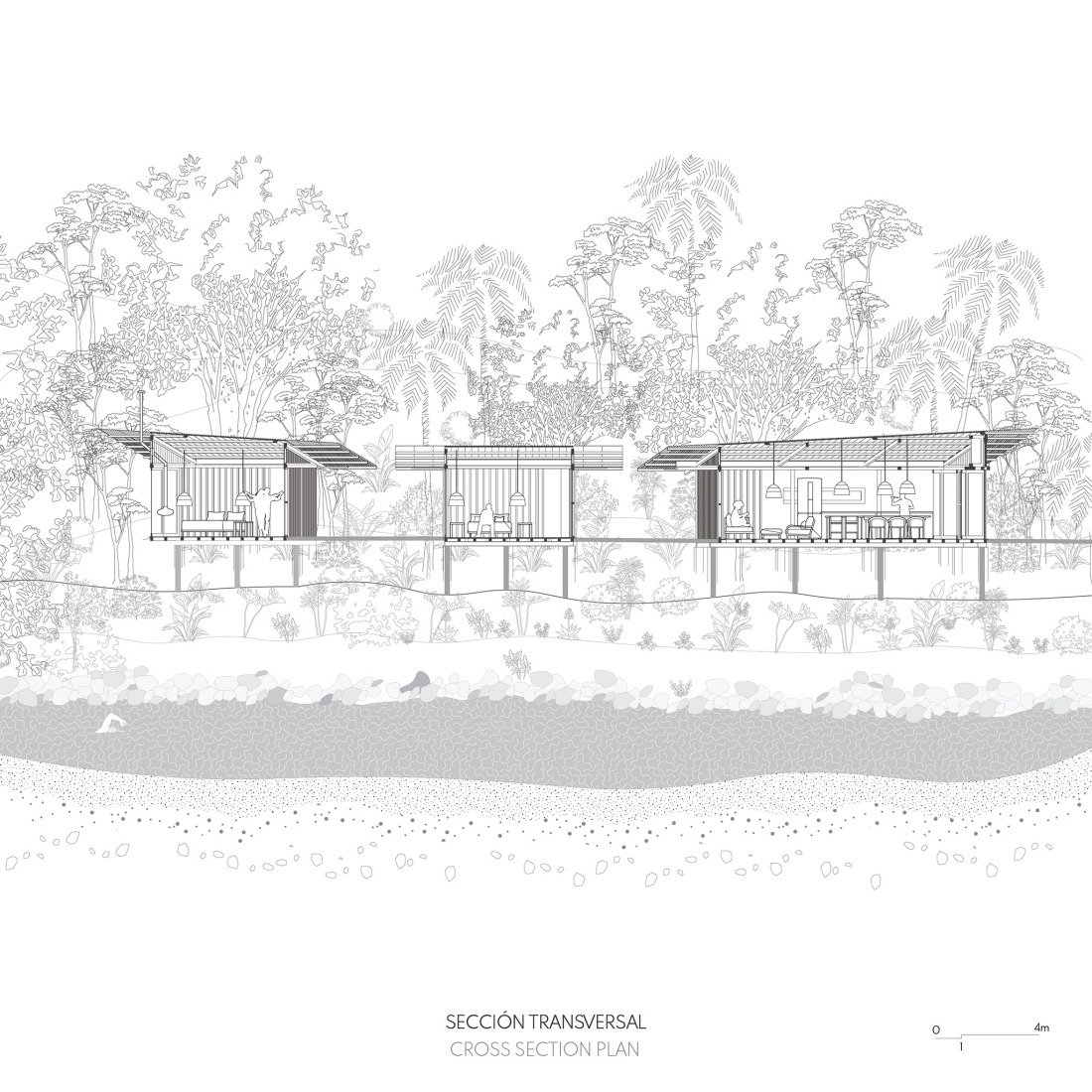 Section. "Hoguera de Madera" by Mestizo Estudio Arquitectura.