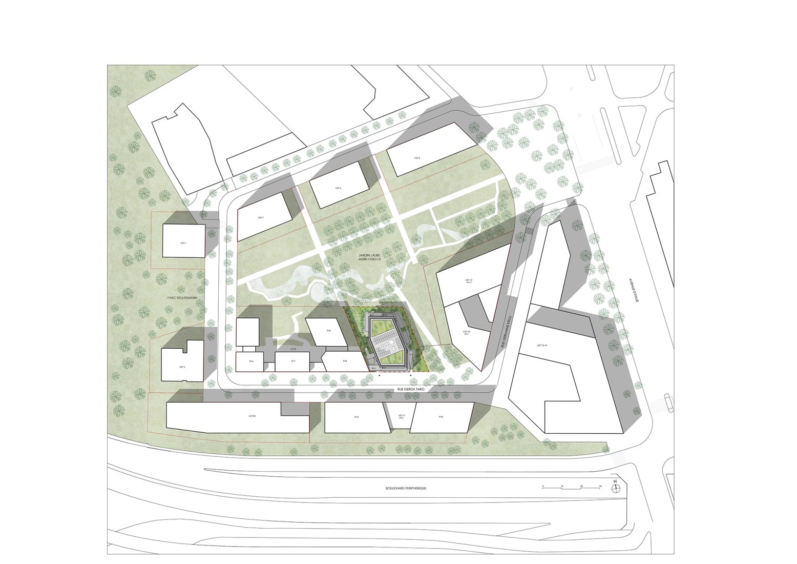 Plano de situación. 36 viviendas sociales por Nicolas Hugoo Architecture. 