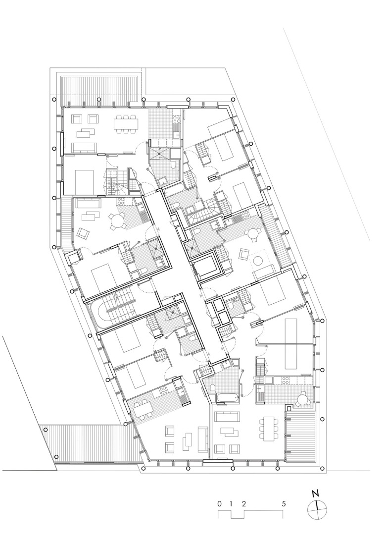 Plano de segunda planta. 36 viviendas sociales por Nicolas Hugoo Architecture. 