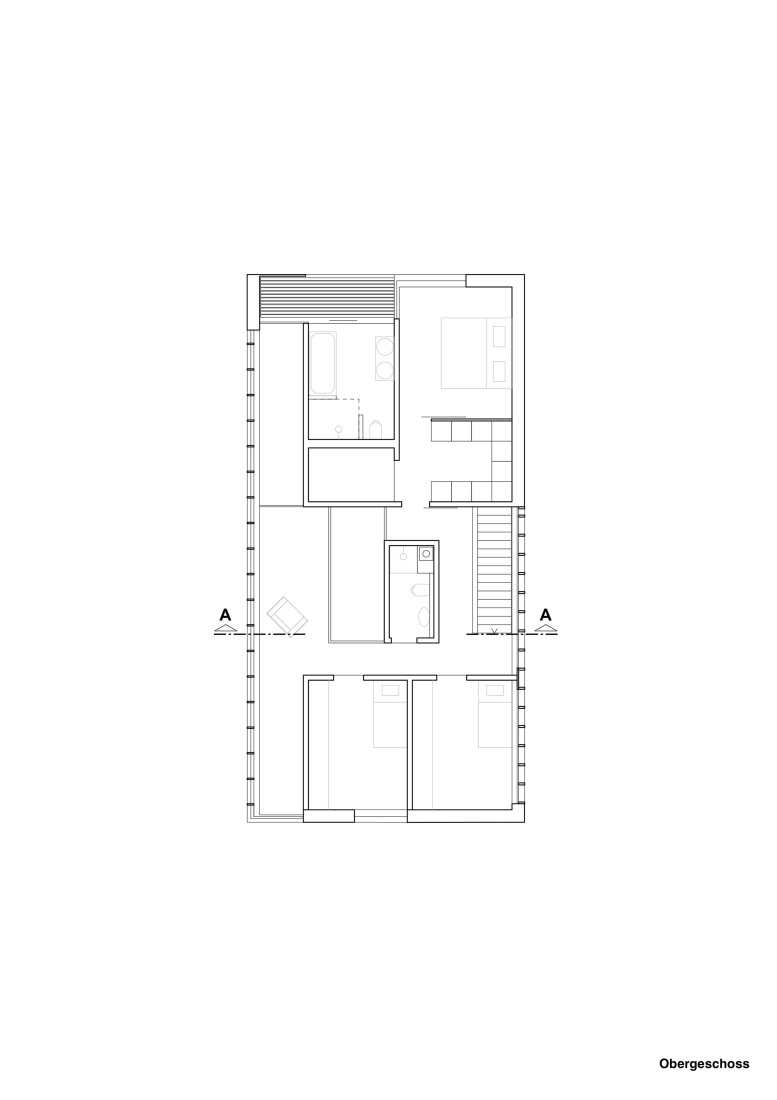 First floor plan. JES House by Rommel, Wagenpfeil Architekten.