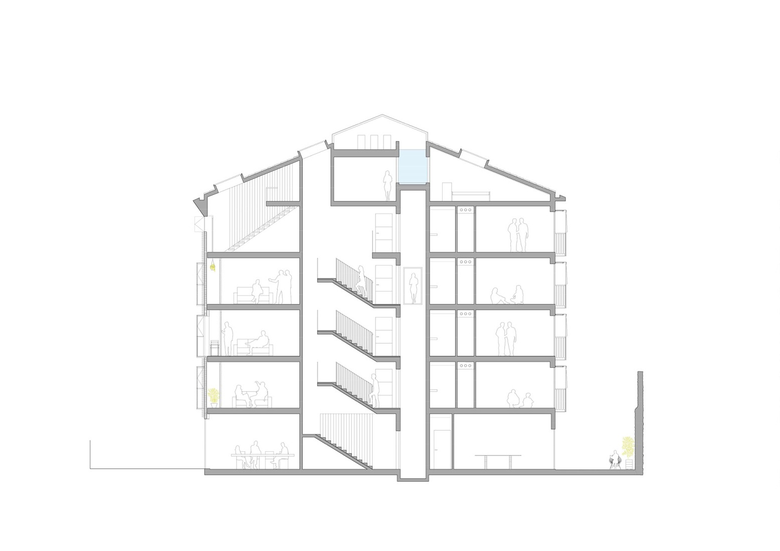 Sección longitudinal. Sustitución de 4 viviendas por Josean Ruiz Esquíroz.