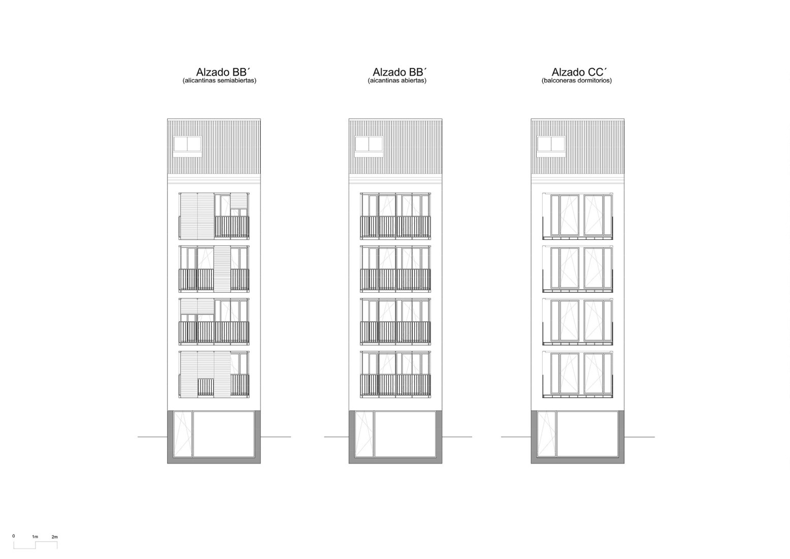 Alzado patio de manzana. Sustitución de 4 viviendas por Josean Ruiz Esquíroz.