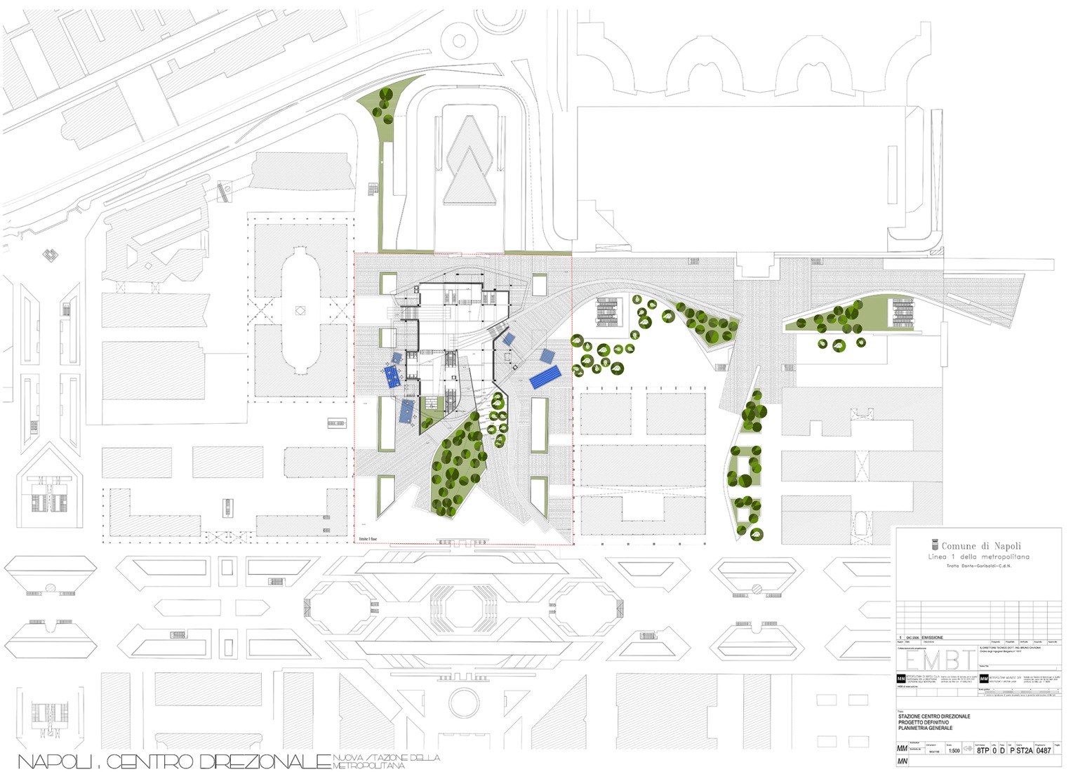 General planimetry. Centro Direzionale, Naples Underground Central Station by Benedetta Tagliabue - EMBT Architects.