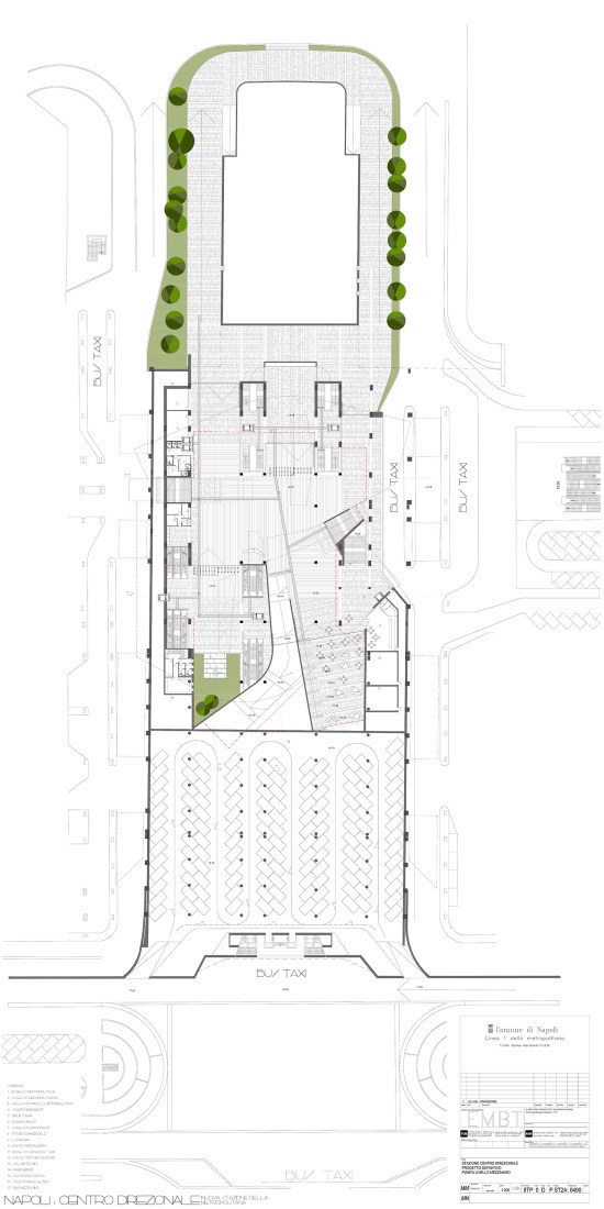 Mezzanine level floor plan. Centro Direzionale, Naples Underground Central Station by Benedetta Tagliabue - EMBT Architects.
