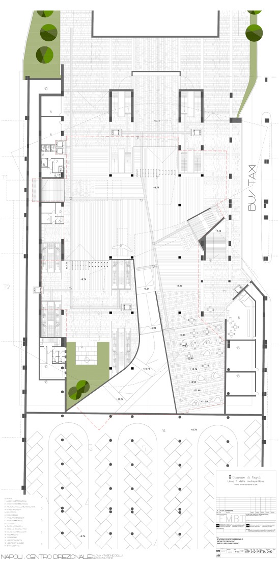 Mezzanine level floor plan. Centro Direzionale, Naples Underground Central Station by Benedetta Tagliabue - EMBT Architects.