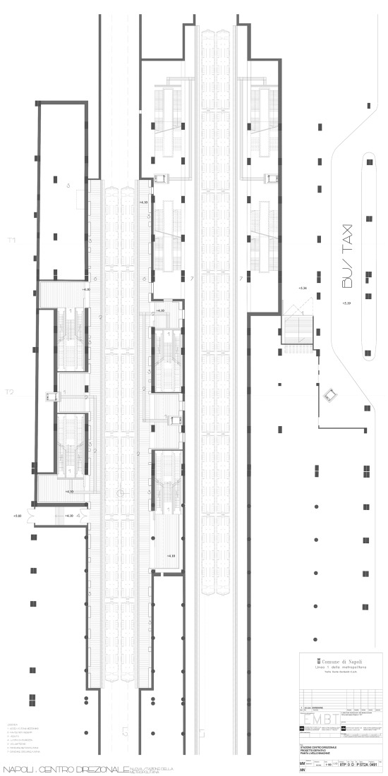 Platform level floor plan. Centro Direzionale, Naples Underground Central Station by Benedetta Tagliabue - EMBT Architects.