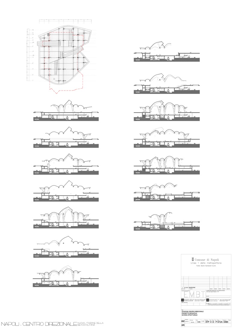 Structural scheme. Centro Direzionale, Naples Underground Central Station by Benedetta Tagliabue - EMBT Architects.