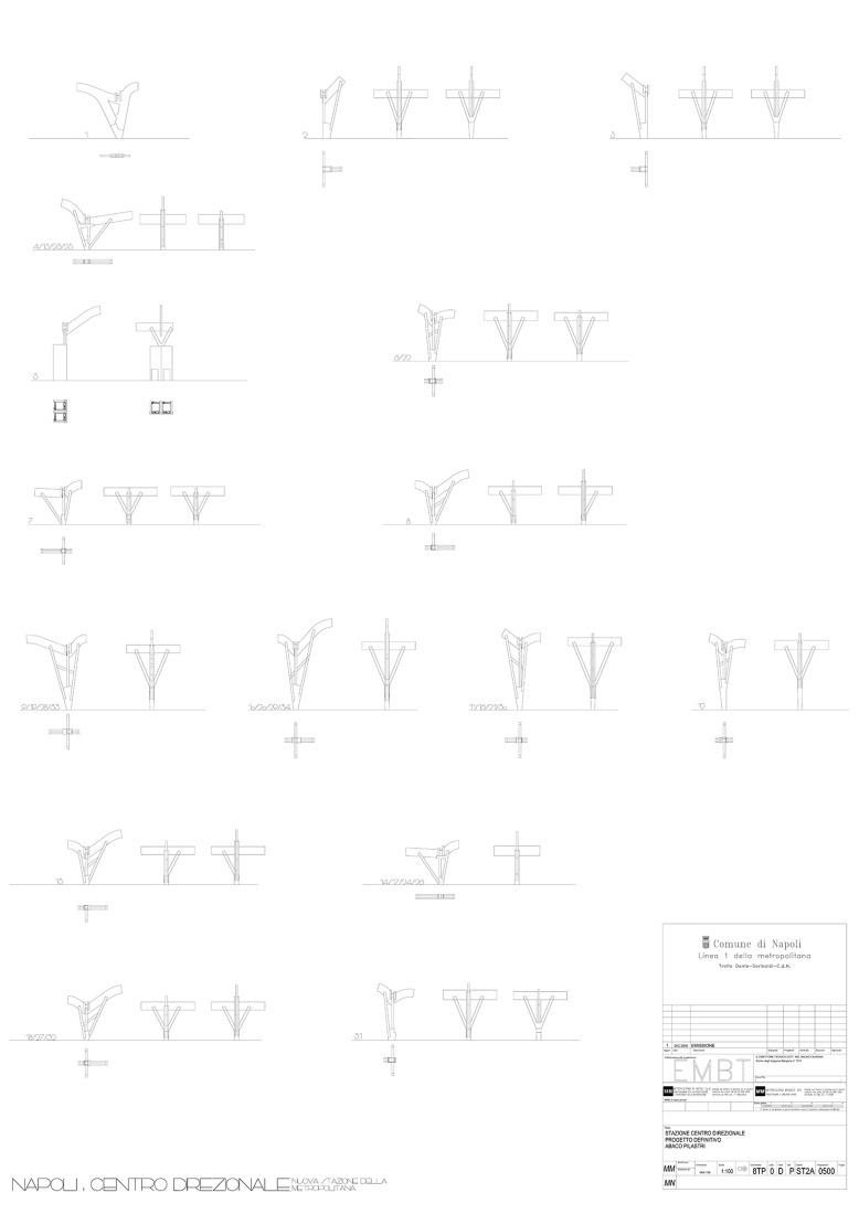 Abacus of pillars. Centro Direzionale, Naples Underground Central Station by Benedetta Tagliabue - EMBT Architects.