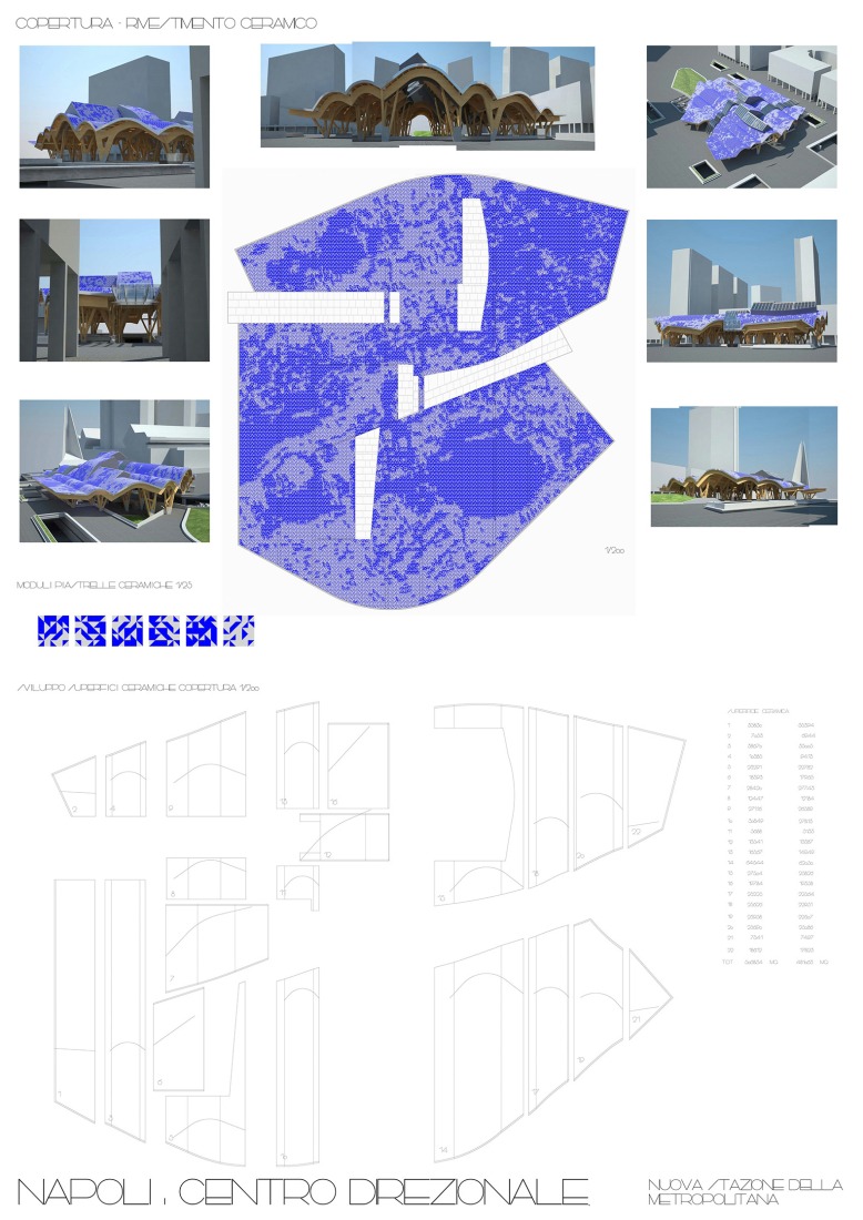 Floor plan of roof cladding. Centro Direzionale, Naples Underground Central Station by Benedetta Tagliabue - EMBT Architects.